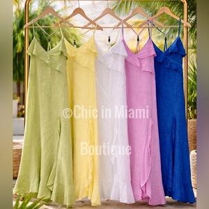 Puro Lino Made in Italy Ruffle Maxi Dress